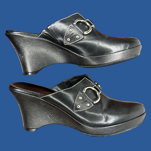 - Cole Haan Black Slip On Wedge Mules Size 9B